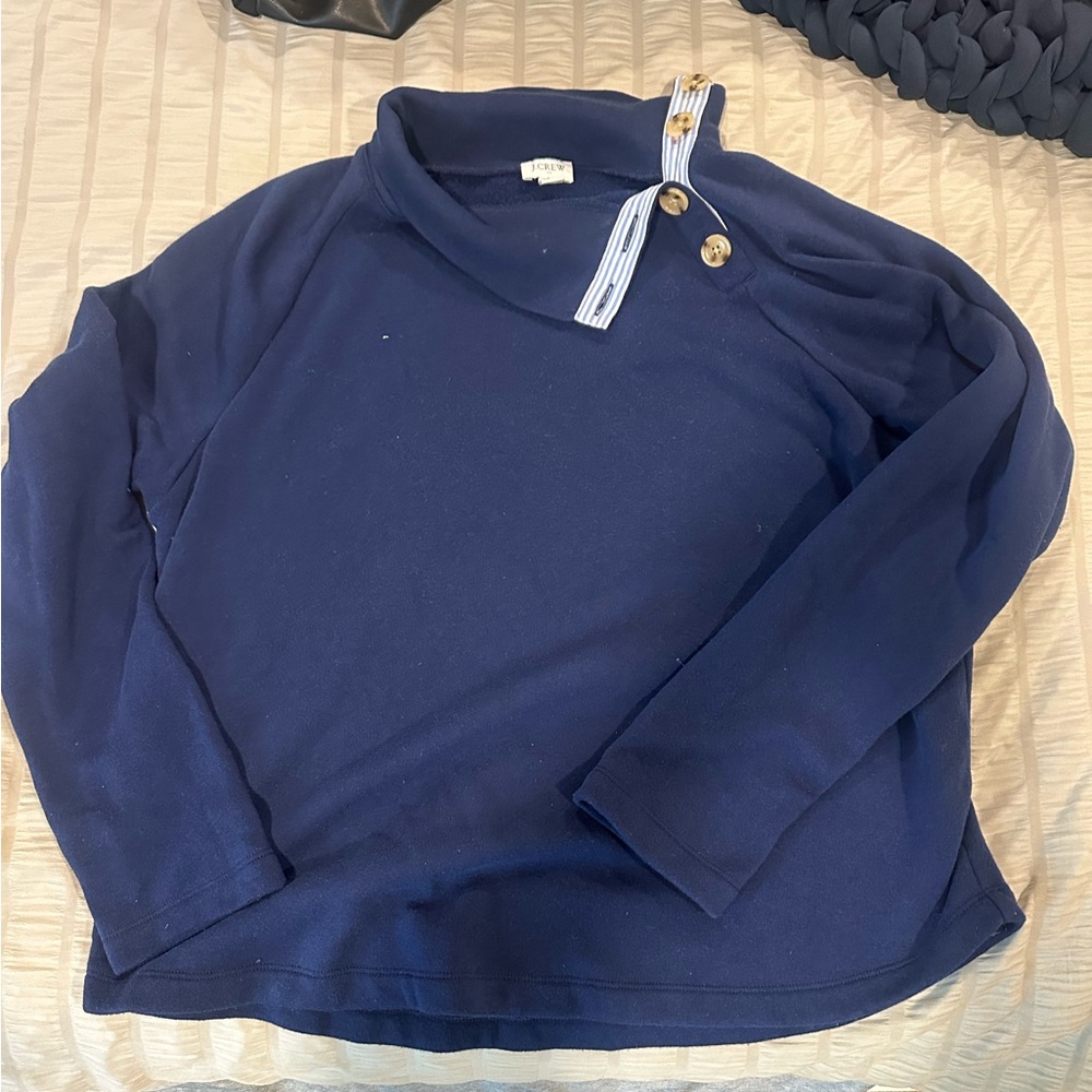 J. Crew Women’s Navy Blue Top with Striped Button Detail